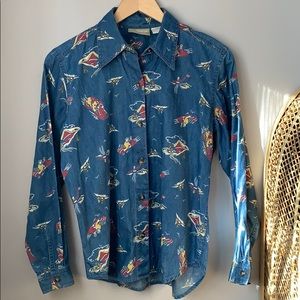 Vintage Liz Claiborne Button Up Jean Shirt Small Petite